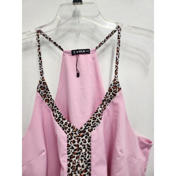Sheilay Womens Tank Top  XL Pink Animal Print Details Spaghetti Strap V-Neck - Picture 2 of 6